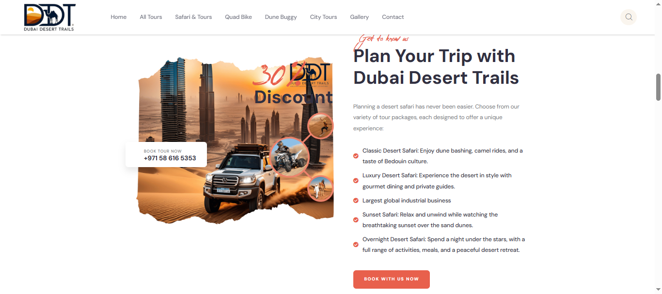 Dubai Desert Trails tour category page structured for search